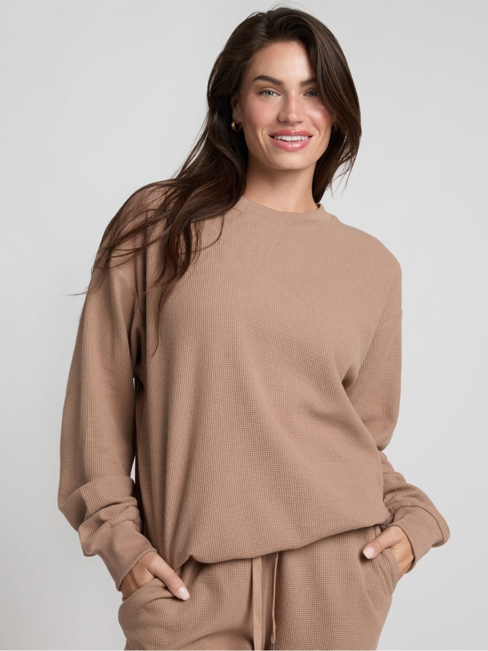 🤎 Comfrt Waffle Lounge‎ Long Sleeve Top Truffle Brown Size Medium